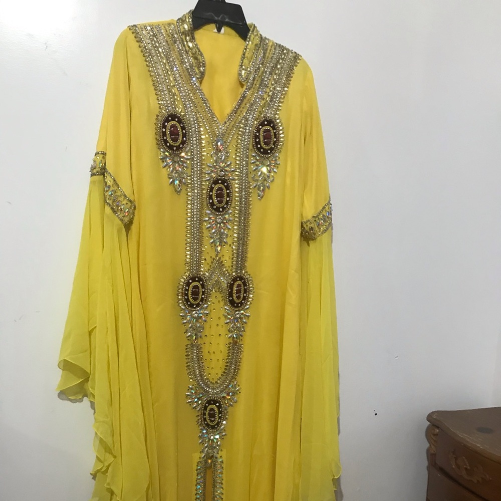 Yellow rhinestone kaftan